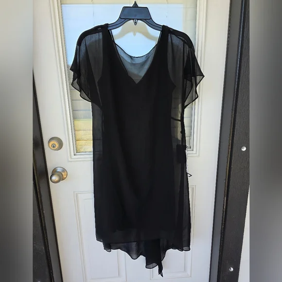 Adrianna Papell Women Black Chiffon Overlay Cocktail Dress XS Sheer NWT - Picture 3 of 13